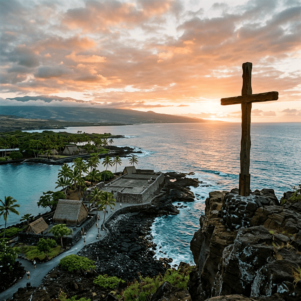A city of refuge with a cross